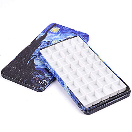 qianshan 40Pcs Empty Half Pans Watercolor Tin Palette with Magnetic Stripe | Travel Tin Palette Case,Portable Artist Paints Half Pan Kits,DIY Watercolor Oils Acrylics Painting Drawing Starry Night - color: Starrynight