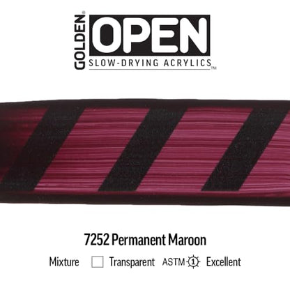 GOLDEN OPEN Slow-Drying Acrylics, Permanent Maroon, 2 fl. oz. Tube - color: Permanent Maroon, size: 2 Fl Oz (Pack of 1)
