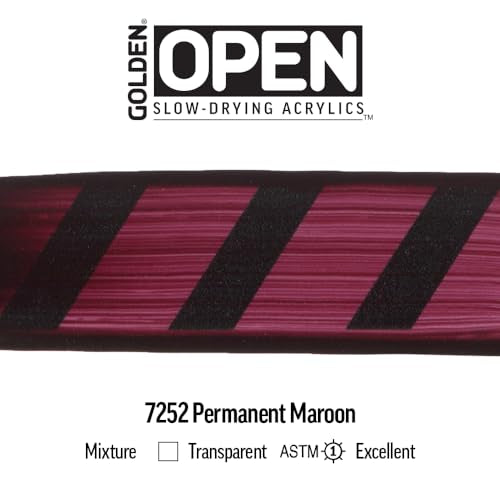 GOLDEN OPEN Slow-Drying Acrylics, Permanent Maroon, 5 fl. oz. Tube - color: Permanent Maroon, size: 5 Fl Oz (Pack of 1)