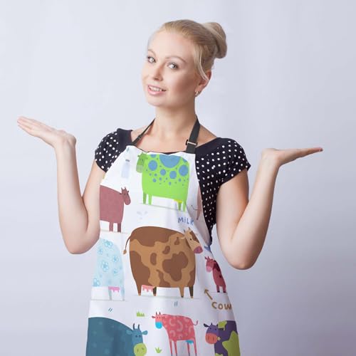 Baking Apron for Men Cows Women Aprons for Kitchen Cooking Restaurant BBQ Painting Crafting 27” (W) x 31” (H), Waterproof Apron - color: Cows