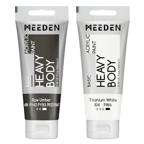 MEEDEN Acrylic Paint Raw Umber: 100ml/3.38oz x 2 with Titanium White | Heavy Body Artist Acrylic Paint Set for Canvas, Wood & Craft, Non-toxic Creamy Art Paint with Titanium White for Mixing - color: Raw Umber, size: 2 Tubes