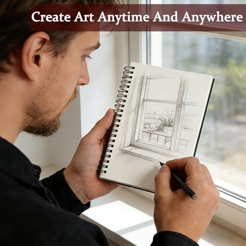 DSTELIN 2 Pack Spiral Bound Sketchbooks (100 GSM Sketch Paper), 50 Sheets per Pack, 7.5" x 5.1" Sketchbook with Black Hard Cover for Painting, Drawing and Sketching