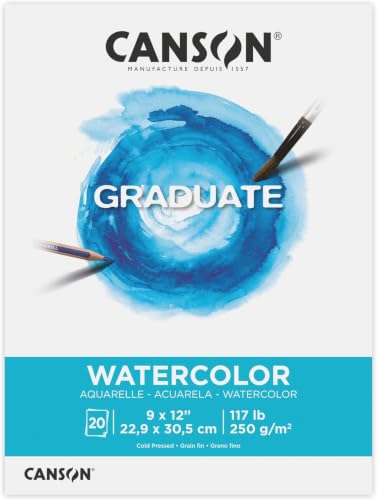Canson Graduate Watercolor Pad, Foldover, 9x12 inch, 20 Sheets | Artist Paper for Adults and Students - Painting, Gouache, Mixed Media and Ink (Pack of 12) - size: 9x12 inch (Pack of 12)