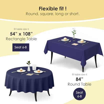 12-Pack Navy Blue Plastic Tablecloths – 84 Inch Round Disposable Table Covers, Heavy Duty & Waterproof for Parties, Events, Banquets, Navy Blue - color: Navy Blue, size: 84" Round