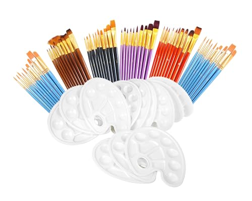 S & E TEACHER'S EDITION 72 Pcs Painting Brush Palette Set | 60 Pcs Paint Brushes, 12 Pcs Palettes, Create Art Paint, Oil Watercolor - size: 72Pcs Set
