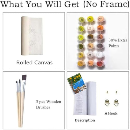 ZRIZQ Landscape Paint by Numbers Kit for Adults Beginner,Lemon Tree,16x20 | Full set with rich paints,wooden brushes,rolled canvas.Calming activity.Beginner friendly.Just open and paint. - color: 16"X20"Rolled Canvas(Frameless)-Landscape 19