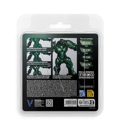 Vallejo - Dusken Green Set, True Metallic Metal, 4 Bottles x 0.6 fl.oz. - color: Dusken Green