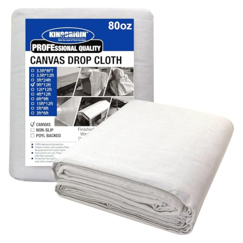 King Origin Canvas Drop Cloth, 9 x 12 Feet Canvas Tarp | Washable and Reusable Cotton Paint Tarp, Drop Cloths for Painting, Curtains, Furniture and Floor Protection