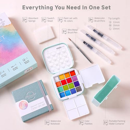 Mini Watercolor Paint Set, 16 Colors Pocket Travel Paint Kit - color: Pearl Colors