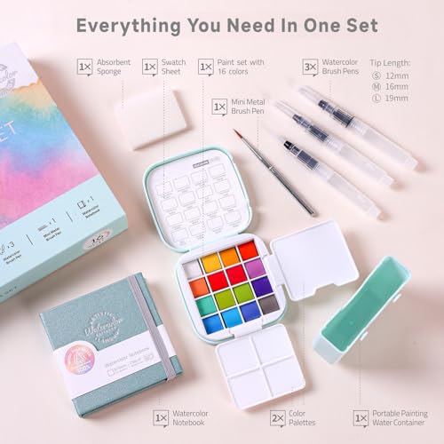 Mini Watercolor Paint Set, 16 Colors Pocket Travel Paint Kit - color: Chinese Colors