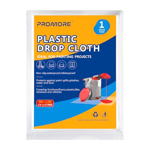 Plastic Drop Cloth, 3Mil Thick, Heavy-Duty, 9x12 Ft Painter's Sheet | Tear-Resistant,Waterproof, Reusable, Thickened, for Painting, Furniture, Walls, and Floor Protection - size: 3mil-1Pack