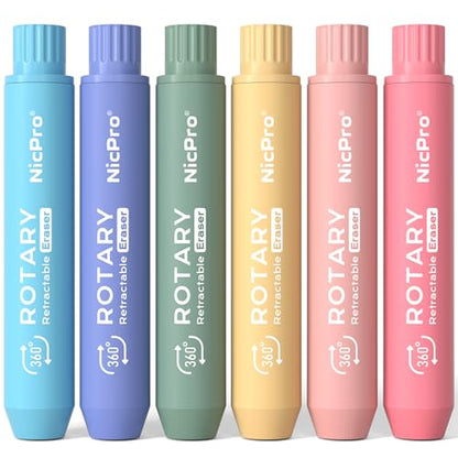 Nicpro 6 Pack Rotary Retractable Erasers, Soft TPE Twist Eraser-Rainbow | Cute Eraser, Clean Erasing Large Pencil Eraser for Students Kids, School Supplies, Office, Stationary, Drawing & Journaling - color: Rainbow