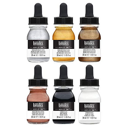Liquitex Professional Acrylic Ink, 1-fl oz (30ml), Iridescent Color Set, Set of 6 | Ultra Fluid Acrylic, Highly Pigmented, Dye-Free, Non-Fading, Satin Finish, Permanent When Dry, Lightfast - color: Iridescent - Set of 6
