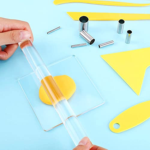 Yayatty Polymer Clay Tools, Acrylic Clay Roller, Acrylic Sheet, Rotary Cutting Mat, Round Polymer Clay Cutters with Clay Slicer Blade for Pottery and Sculpture (43 PCS) - color: 43 PCS