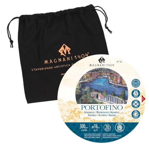 Magnani 1404 Portofino Hot Press 100% Cotton Watercolor Paper Block, 20 Sheets, 140 lb, 6.3" Round Watercolor Paper, Acid-Free, UV Resistant, Vegan Sized, Made in Italy - size: 6.3" Round Block