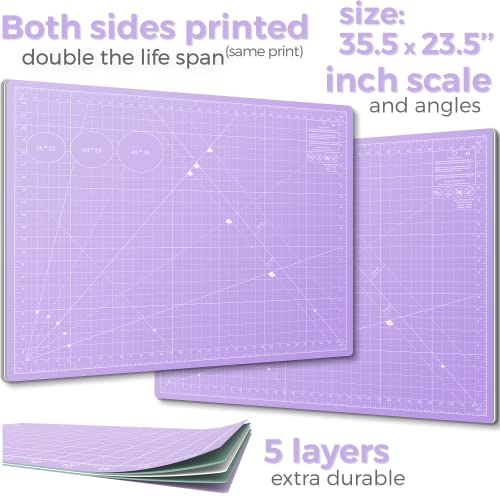 Rotary Cutter Set - Quilting Kit incl. 45mm Fabric Cutter, 5 Replacement Blades - Ideal for Crafting, Sewing, Patchworking, Crochet & Knitting (Lavender, A1 Set (36" x 24")) - color: Lavender, size: A1 (36" x 24")