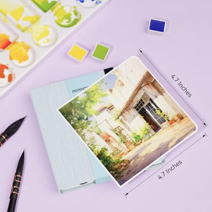Lightwish Square Watercolor Journal,100% Cotton,300gsm/140lb,Acid-Free,24 Sheets Hot Press Watecolor Paper Sketchbook for Artists Adults Students,4.7 * 4.7 Inches - color: Grey