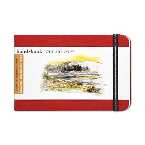Handbook Journal Co. Artist Travelogue Travel Notebook for Drawing and Sketching, Vermilion Red, Pocket Landscape 3.5 x 5.5 Inches, 130 GSM Paper, Hardcover w/Pocket - color: Vermilion Red, size: Pocket Landscape