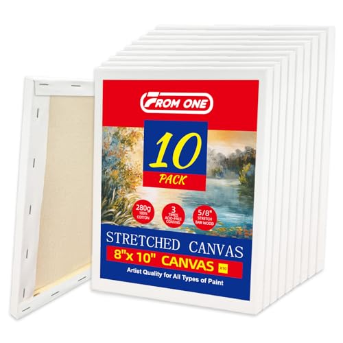 10-Pack 8x10 Stretched Canvas 100% Cotton for Acrylic & Oil | 100% cotton with seek husk, 5/8" deep frame, triple acid-free primed for acrylic, oil & gouache (Beginners, Students) - size: 10PK - 8"x10"