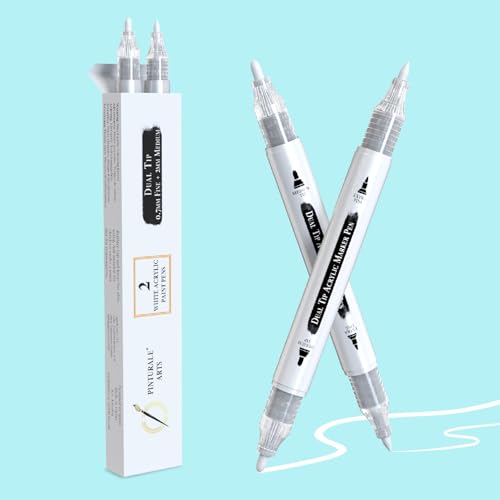 Pinturale Arts White Acrylic Paint Pen | Set 2 White Acrylic Marker Dual Tip (Fine 0,7mm and Medium 3mm) | For Black Paper, Ceramics, Rock Painting, Glass, Wood, Canvas, Metal - color: White