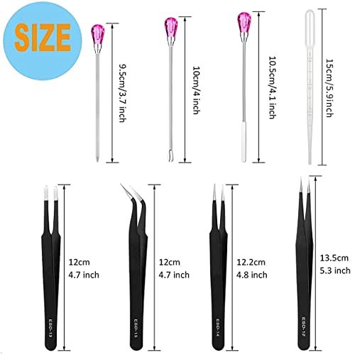 11 Pcs Silicone Resin Mold Tools Set Stirring Needle Spoon Tool Tweezers Precision Kit, Anti-Static Electronics Tweezers Set for Resin Art Crafts,Jewelry Making(Rose Red+White) - color: Rose Red & White & Black