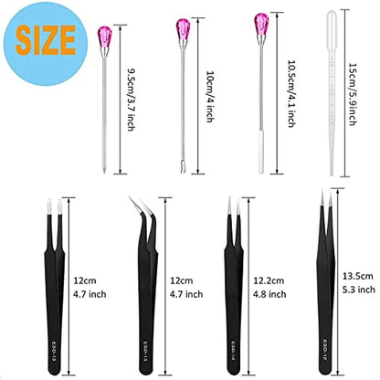 11 Pcs Silicone Resin Mold Tools Set Stirring Needle Spoon Tool Tweezers Precision Kit, Anti-Static Electronics Tweezers Set for Resin Art Crafts,Jewelry Making(Rose Red+White) - color: Rose Red & White & Black