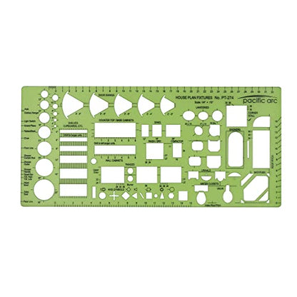 Pacific Arc, House Plan Fixtures Template, 1/4 in, Drawing aid Stencil for Professional or School Work, Size 4.5 x 9.625 in. - style: House Plan Fixtures, 1/4 scale