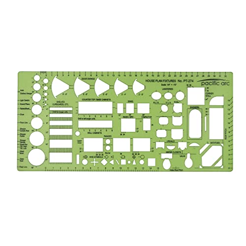 Pacific Arc, House Plan Fixtures Template, 1/4 in, Drawing aid Stencil for Professional or School Work, Size 4.5 x 9.625 in. - style: House Plan Fixtures, 1/4 scale