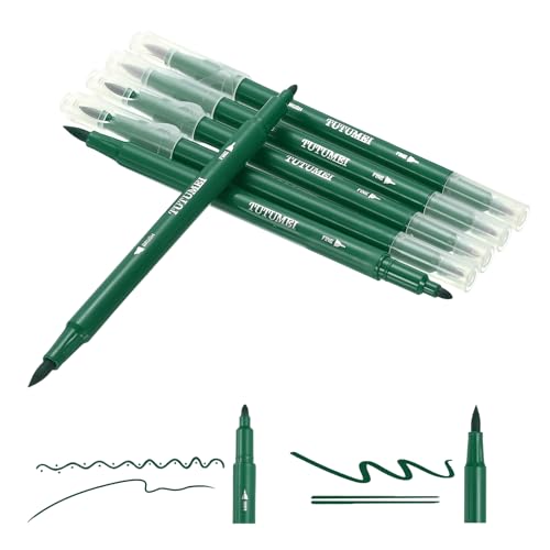 PATIKIL Dual Brush Markers, Lake Green Fine and Brush Tip Pen Artist Colored Marker Set Supplies for Adult Coloring Books Lettering Journaling Calligraphy Drawing Doodling, 6 Pcs - color: Lake Green