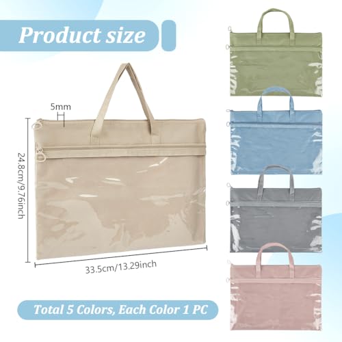 PH PandaHall 5 Colors Zipper Pouch with Handle, 9.8"x13.2" Double Layer Waterproof File Pockets Cloth Document Storage Bags with Transparent Window for School Office Travel Cross Stitch Project