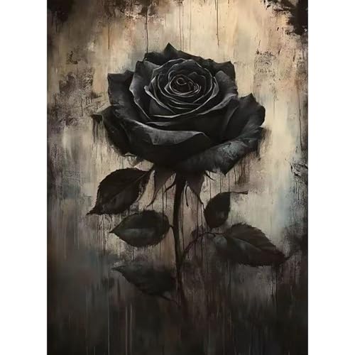 ZHUDENGXJL Black Rose Diamond Art Kits for Adults,Rose Flower Diamond Painting Kits for Adults Beginners,DIY 5D Diamond Dots with Full Drill Gem Art Crafts Kits for Home Wall Decor 12 X 16 Inch - color: DZ877