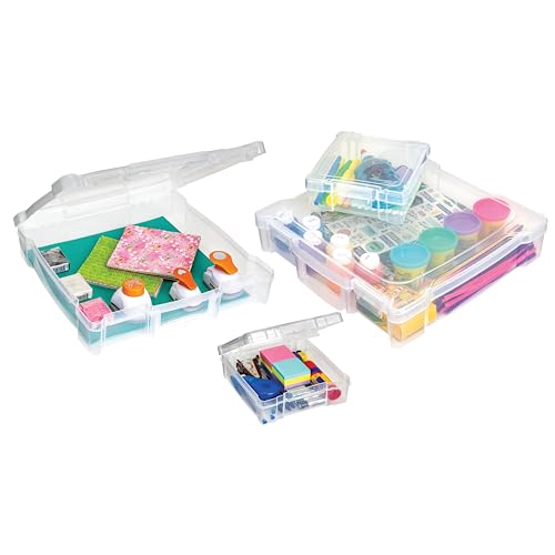 ArtBin 4-Piece Scrapbook Storage Set, Two 12x12 and Two 6x6 Boxes | Set of 4: Two 12x12 Boxes and Two 6x6 Boxes, Carry Handles, Stackable, Durable Craft Storage - size: 12" x 12" & 6" x 6" - 4-Piece Set (2 of Each)