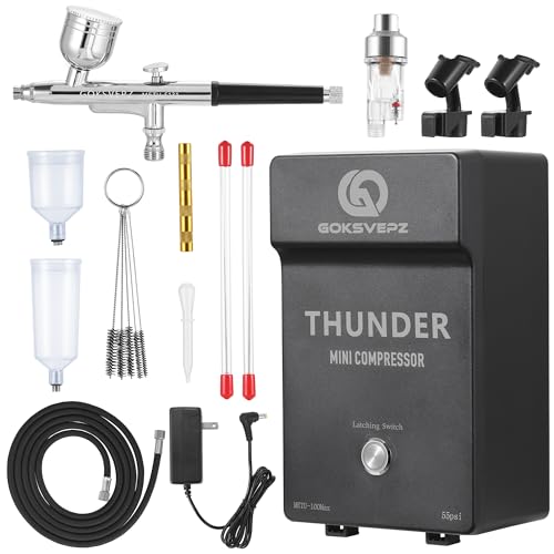 Airbrush Kit with Air Compressor 55PSI Air Brush Gun Set for Model Painting | Made for broad coverage on model kits RC car bodies 3D prints and crafts cosplay props and base coats includes cleaning tools