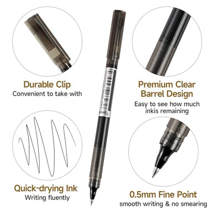 Black Fine Point Gel Pens 24Pcs 0.5mm Gel Ballpoint Pens Black Liquid Ink Pens No Smear No Bleed, Smooth Writing Pen for Journaling Note Taking Drawing Sketching Coloring Office School Supplies - color: 24 Black