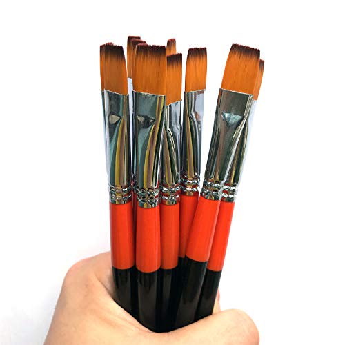 1/2 Inch Flat Bright Paint Brush Set of 12, Premium Taklon Synthetic Hair - size: 0.5 Inch Flat (12 PCS)