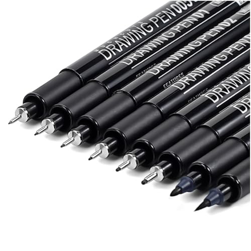 Muchcute Micro Fineliner Drawing Art Pens: 8 Black Artist Supplies Adults - color: 8 Tip Sizes