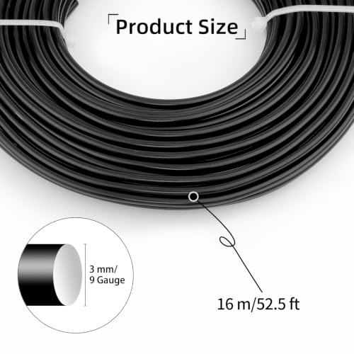 9 Gauge Aluminum Craft Wire, 52.5FT Bendable Armature Wire for Sculpting, Jewelry Making, DIY Crafting, Doll Making, Modelling, Bonsai Training(Black) - color: Black