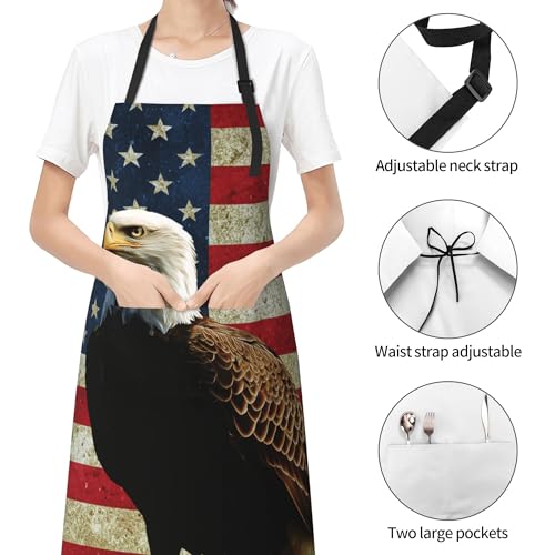 Art Apron with Pocket for Women Men | Kitchen Aprons Chef Apron for Cooking Baking BBQ Painting Gardening - color: Retro Flag Art