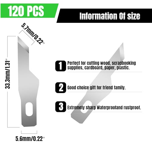 120 Pcs Exacto Knife Blades, #16 High Carbon Steel Hobby Knife Blade Refills Hobby Knife Replacement Blades for Craft, Scrapbooking, Stencil - size: #16