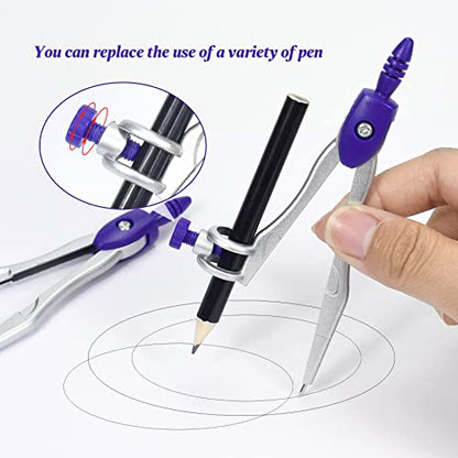 Vobou Math Geometry Sets 10 Pcs, Student Supplies Kit, Compass Set (Purple - color: Purple