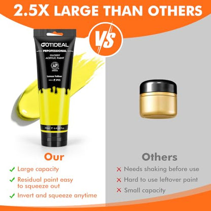 GOTEIDAL Yellow Acrylic Paint, Lemon Yellow Paint (250ml / 8.45oz) Tubes | Art Craft Paints, Rich Pigments Non Toxic for Canvas Painting, Rock, Stone, Wood, Art Supplies - color: Lemon Yellow