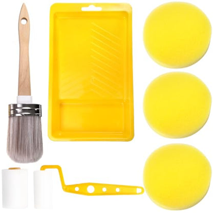 Hedume Set of 7 Paint Roller Tools, Paint Brush x 1, Roller x 2, Sponge x 3, Paint Tray Liner x 1, Paint Roller Kit for Professional or Home Owners for Chalk Painting, DIY, Furniture, Arts Craft