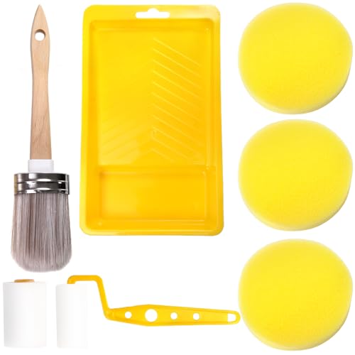 Hedume Set of 7 Paint Roller Tools, Paint Brush x 1, Roller x 2, Sponge x 3, Paint Tray Liner x 1, Paint Roller Kit for Professional or Home Owners for Chalk Painting, DIY, Furniture, Arts Craft