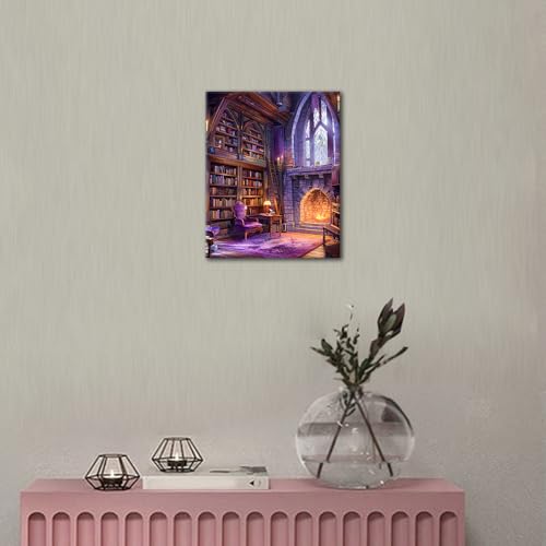 TUMOVO Magic House Paint by Numbers Kit for Adults, Fantasy Purple DIY Acrylic Paint by Number Kits on Canvas, Bookshelf Oil Painting for Gift Home Wall Decor 16"x20"(Frameless) - color: Magic House