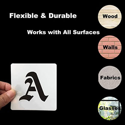 1 Inch Alphabet Letter Stencils for Painting - 70 Pack Old English Letter Stencil Templates with Numbers and Signs for Painting on Wood, Reusable Letters Stencils for Chalkboard Wood Signs & Wall Art - size: 1 Inch