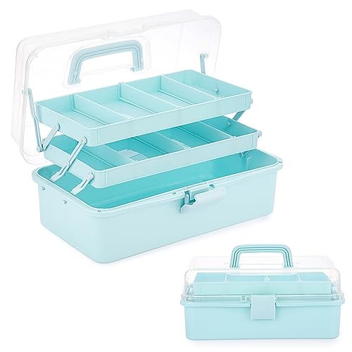 BTSKY 3-Layer Plastic Dividing Storage Box Craft Organizer and Storage | Portable Handled Art Supply Organizer with Adjustable Spacers Multipurpose Home Utility Box for Medicine Sewing(Blue) - color: Blue