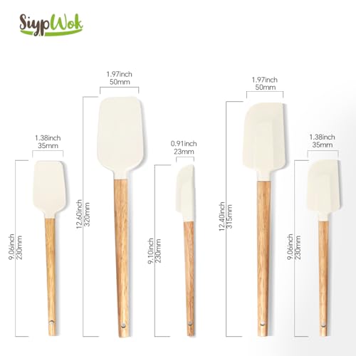 Silicone Spatula Set, Food Grade Rubber Spatula-5 Piece Nonstick Rubber Spatulas, Spoonula, Jar Scraper for Cooking, Baking, Mixing, Frosting - Heat Resistant Up to 600°F (5 Pcs Off-White) - color: White