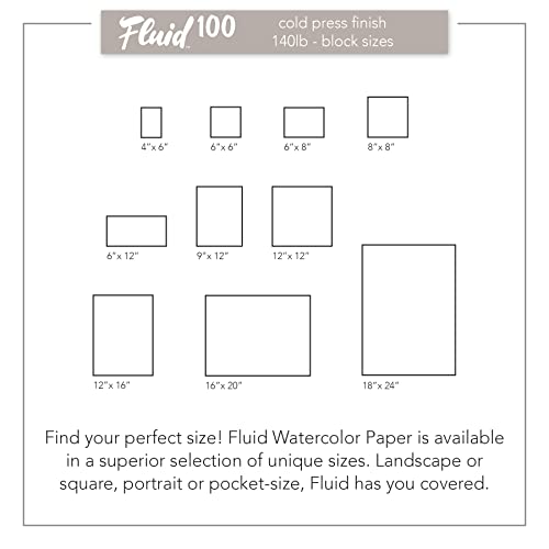 Fluid 100 Watercolor Paper Block, 12 x 12 inches, 15 Sheets, 140 lb (300 GSM) 100% Cotton Cold Press Pad for Artist Painting and Wet Media - size: 12 x 12 (140 lb)