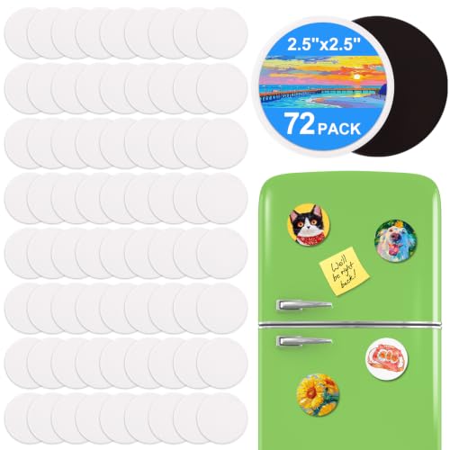 72Pack 2.5x2.5IN Round Mini Canvas Magnets, Small Magnetic Paint Canvas | Non-toxic, Ideal for Acrylic, Watercolor, Oil Painting, DIY Magnet Kit, Refrigerator Decor - size: 2.5 x 2.5 in (72 Pack)