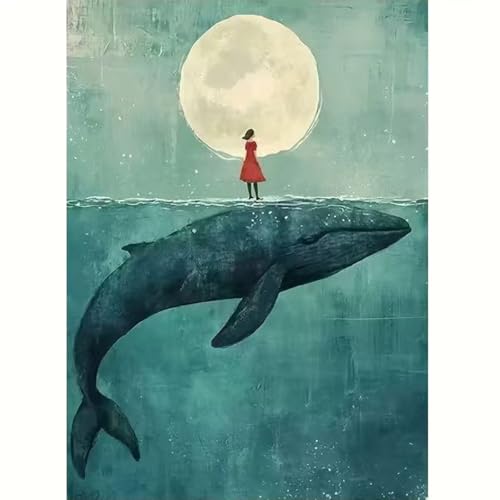 GEMFAMILY DIY Paint by Numbers Kit for Adults,Whale Moon Paint by Number Kit on Canvas for Beginners Home Wall Decor Printed Art Quality Canvas Acrylic Paints Crafts Art Kits 16 X 20 Inch - color: HL6635